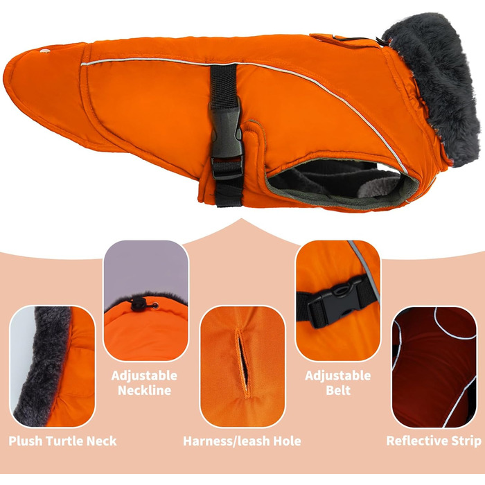 Зимний теплий жилет для собак DENTRUN з флісовою підкладкою, водонепроникний, для середніх собак, камуфляж білий (XXX-Large, помаранчевий/червоний у смужку)