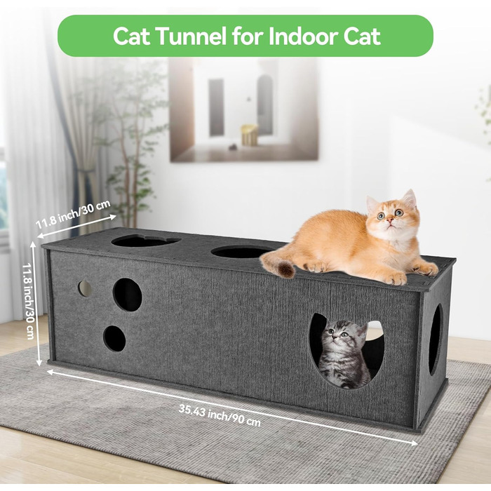 Тунель для котів Homegroove L-подібний, великий, з фільцу, інтерактивний, DIY, сірий