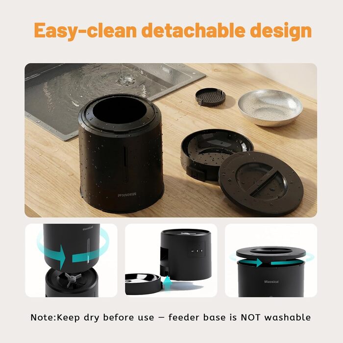 Автомат годування котів для 2 котів з Wi-Fi, таймером та голосовою записом, 4.2L, чорний