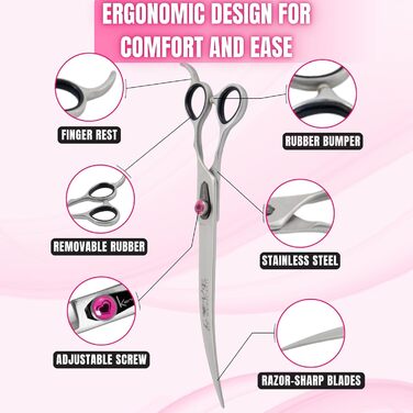 Професійна вигнута шерстьорізна ножиці Kenchii Love для лівшів, 22.9 см, для грумінгу собак та котів