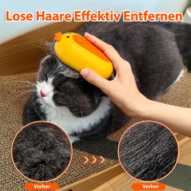 Парфумерна щітка для котів з розпилювачем, 4-в-1: видалення шерсті, масаж, розпилення, самоочищення, водонепроникна (IPX7), білий колір з жовтим руків'ям