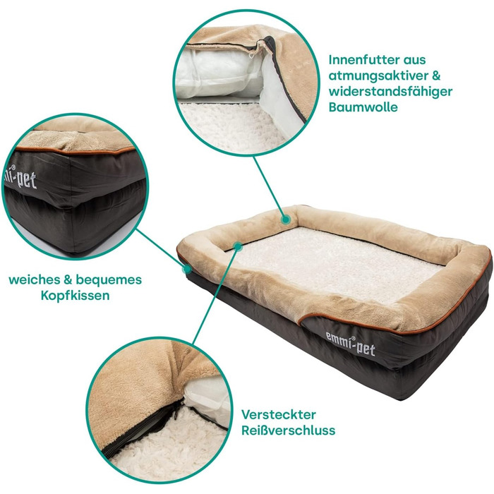 Ортопедичне ліжко для собак Emmi-pet, велике, 120x85x25 см, м'яке та зручне, нековзне, дихаюче, пране, адаптується до форми тіла