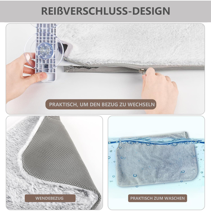 Гамак для котів Bibykivn на вікно, розкладний, сірий плюш + сітка, 52×30 см