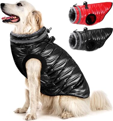 Звуковий теплий зимовий куртка для собак з флісовим коміром, куртка для собак з двома блискавками, відображає світло, для малих, середніх та великих собак (Чорний, XL)