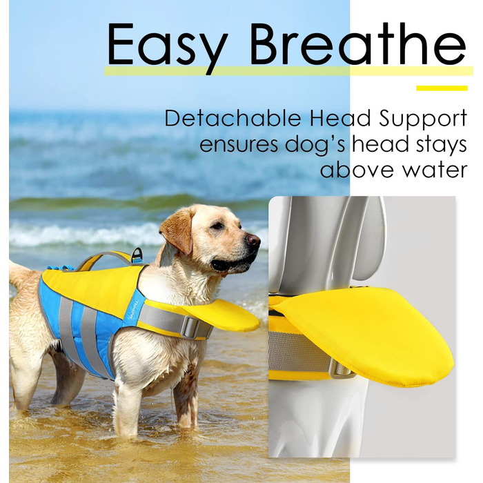 ThinkPet Жилет рятувальний для собак, світловідбиваючий, з регулюванням, для плавання (Жовто-блакитний, L)