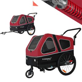 Універсальний причіп та візок для собак Doggyhut S-Line XL 2 в 1 з амортизацією, до 45 кг (Червоний/Чорний)