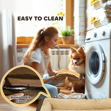 PawHut ліжко для собак, заспокійливе, для маленьких собак, матрац, коричневий, 120 x 80 x 22 см