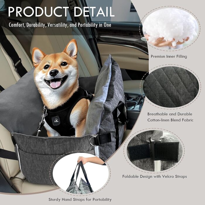 Автокрісло для собак - Автомобільне крісло для маленьких та середніх собак до 18 кг з ременем безпеки та кишенями для зберігання, антиковзаюча підставка (Смужка в морському стилі) (Сірий, 76.2 x 52 см)