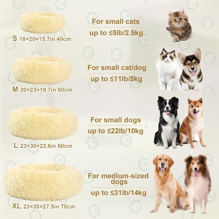 М'яке ліжко для собак та котів середніх та великих порід, 70 см, світло-бежеве, 50x50x20 см