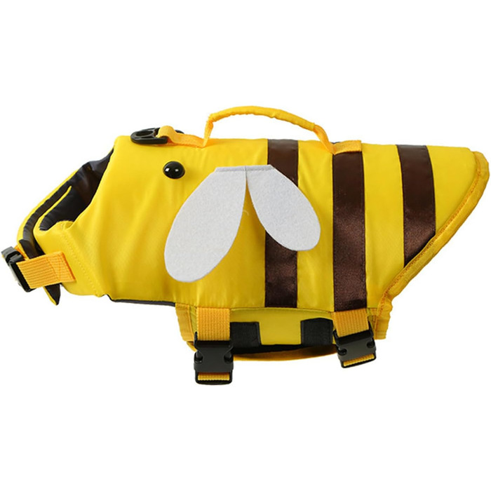Жилет для плавання собак FANSU, рятувальний жилет для собак з ручкою - регульований розмір для плавання, серфінгу, катання на човні (L, Жовта бджола)