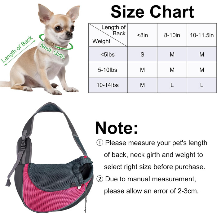 Тканинна переноска для собак, сумочка для маленьких собак, переноска для тварин з дихаючою тканиною, переноска для собак та котів до 6 кг, ідеальна для прогулянок на вулиці (магента)