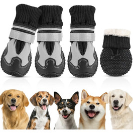 Чоботи для собак SlowTon: 4 шт., непромокаючі, з антиковзаючою підошвою та світловідбиваючими застібками. Зимові чоботи для собак великих, середніх та маленьких порід. Ідеально для прогулянок та спорту на відкритому повітрі. Розмір 8