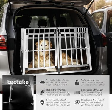 Транспортна переноска для собак tectake® - алюмінієва переноска для авто та дому, 104 x 90,5 x 69 см, з перегородкою, Double