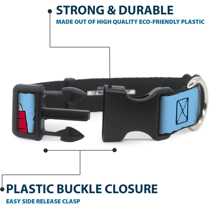 Нашийник для собак Peanuts Snoopy та Woodstock з блакитною пластиковою пряжкою, 17.8-21.6 см, ширина 1.3 см