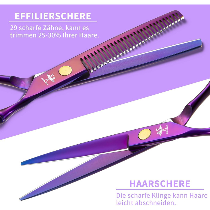Набір професійних перукарських ножиць PURPLEBIRD (10 шт.) з нержавіючої сталі: перукарські та фінішні ножиці для барберів, перукарів та початківців