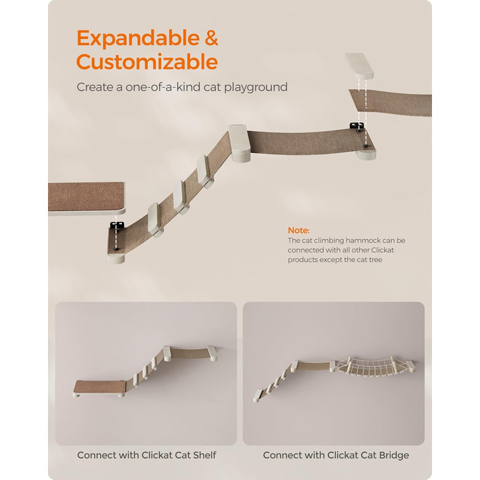 Кігтеточка Feandrea Clickat Collection 006 - висока, стійка, настінна, з 2 сидіннями, діаметр 10.4 см, швидка збірка, розширювана, гамак для котів (L-002)