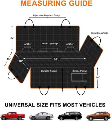 Накладка на сидіння для собак, гамак для заднього сидіння, водонепроникна, зносостійка, протиковзна, підходить для більшості авто, вантажівок, SUV, мініванів, ідеальна для великих та активних собак, Чорний, розмір 54'' x 58''