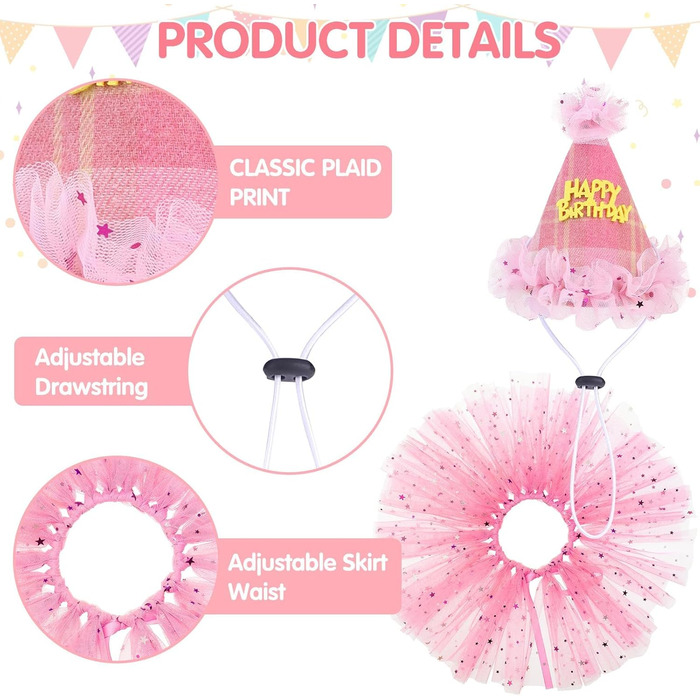 Сукня для собак SCENEREAL на весілля з банданою, краваткою та короною, комплект, для дівчаток, цуценят, кошенят, аксесуари для вечірки, спідниця-тьюль, костюм для маленьких, середніх та великих собак, білий (весільний) (рожевий в клітинку (день народження