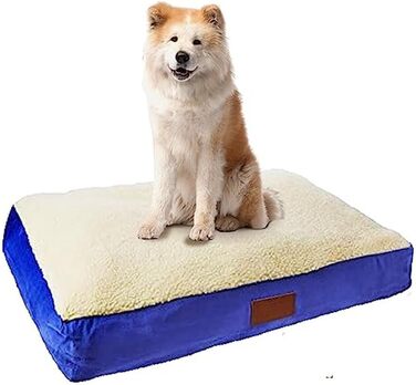 Ортопедичне собаче ліжко Ellie-Bo з піною з пам'яті, з чохлом з штучної замші та штучного хутра, блакитне та біле, розмір M, 71 x 48 x 6 см, для собачого клітки 76 см - [71 x 48 x 6 см] Блакитна замша/Штучне хутро