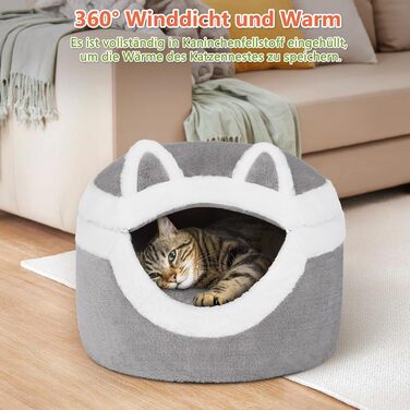 Ownpets Котяче ліжко-нірка 3-в-1, тепле знімне ліжко для котів до 7,7 кг, інтер'єрне зимове місце для сну, м'яке хутро кролика, сіре