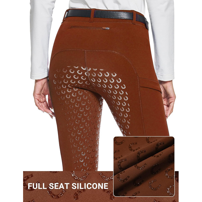 Легінси для верхової їзди FitsT4 Winterreitleggings з флісу, силіконовим повним обхватом, з блискавками та петлями для ременя (XS, Іржаний)