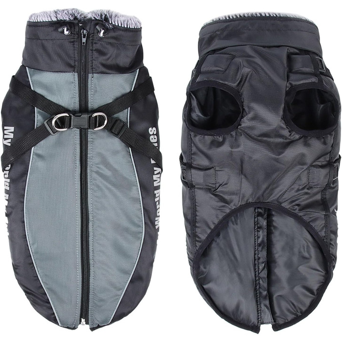 Теплий зимовий одяг для собак: куртка з шлейкою для маленьких, середніх та великих порід. Яскравий зимовий наряд для собак (Blue, Grey, XXXXXXL, 5XL)