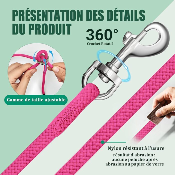 Нашийник для котів Qianruida з повідком, регульований, зручний, дихаючий, світловідбиваючий (Рожевий, XXS)