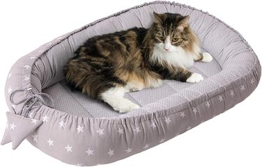 Килимок для кота та собаки Medi Partners 75x60x10 см, м'яке ліжко-гніздо з зірками (білий)