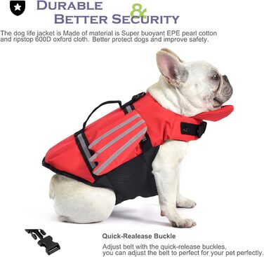 Жилет рятувальний для собак з плавцями, для собак з проблемним підборіддям, легкий та безпечний для водних видів спорту, з ручкою та світловідбиваючими елементами, для малих, середніх та великих собак (XS, Червоний)
