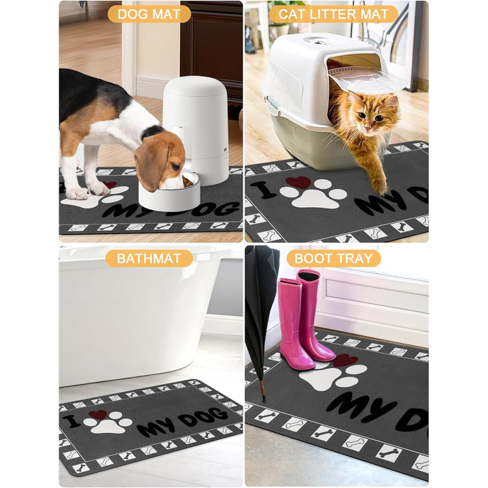 Підкладка під годівницю для собак та котів, 30 x 50 см, сіра, нековзна