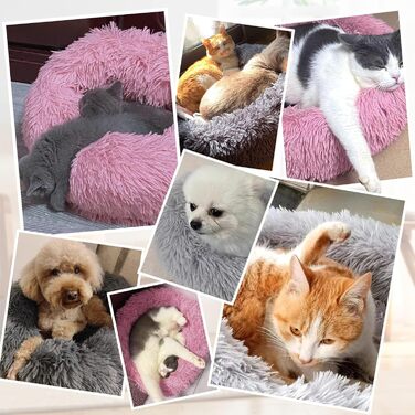 М'яке ліжко для собак та котів, зручне та тепле, дозатор стискання, прання, пончик, для маленьких та середніх собак та котів (L(70 см), 70см, рожеве)