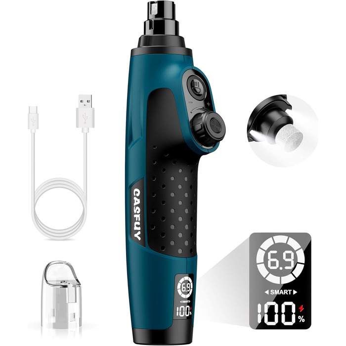 Шліфувальник кігтів для собак Casfuy Smarter Krallenschleifer 6-ступінчатий – 50% потужніший, з LED-підсвіткою, тихий, перезаряджається, для собак та котів різних розмірів, темно-синій