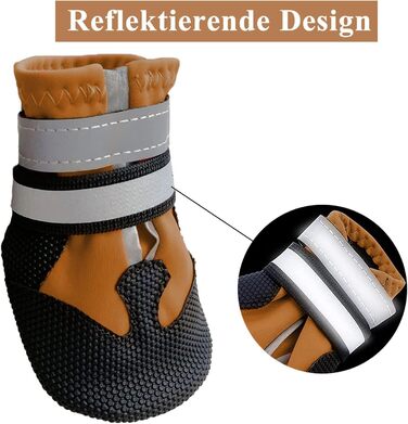 Чоботи для собак REESTBOO: захист лап, 4 шт., водонепроникні, антиковзні, з відбиваючим ремінцем, на липучці, для великих собак, (S, Коричневий)