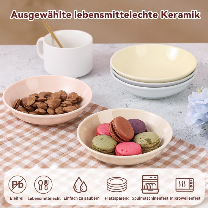 Набори мисок для котів з кераміки Katzennäpfe - 6 шт. Миски для корму котів у пастельних тонах. Широкі, плоскі, з міні-силіконовими подушечками. Підходять для мікрохвильової печі та мийки. Об'єм 250 мл, 6 кольорів