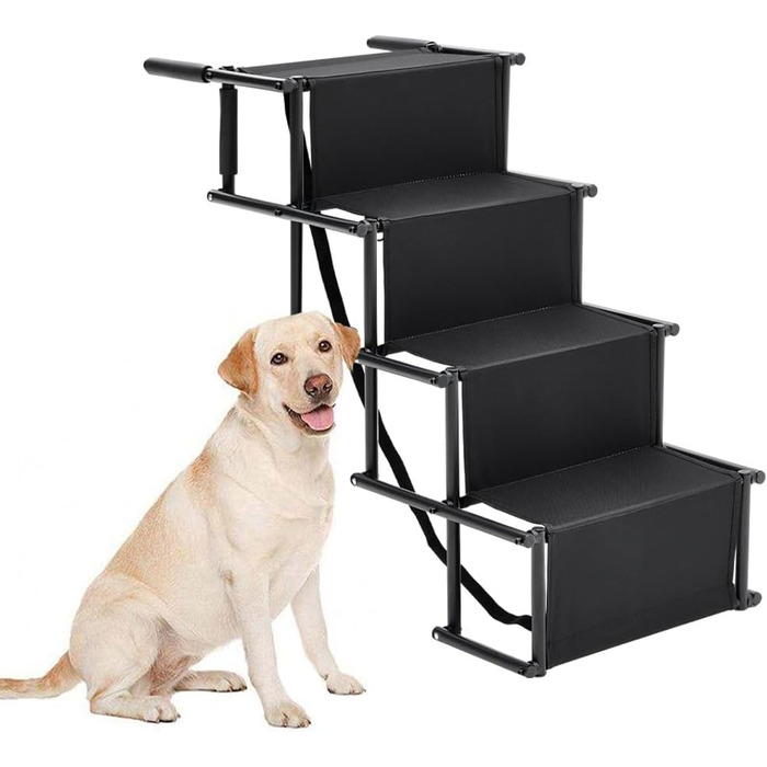 Сходинки для собак: портативна пандус для авто, 4 сходинки, чорний, до 80 кг