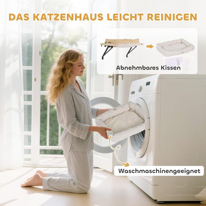 Ліжко для котів PawHut з підвісною конструкцією, 50x36 см, кремово-біле, з знімним, пральним подушечкою