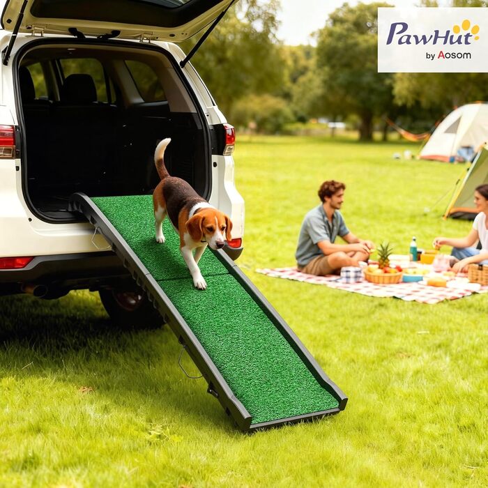 Рампа для собак PawHut, портативна, складана, з штучним газоном, антиковзаюча поверхня, для авто, SUV, вантажівки, дому, 155 x 38,5 x 15,5 см