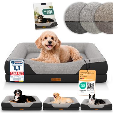 Ортопедичне ліжко для собак ELONEO, великі породи - 122x89x20 см, корзина для собак з піною з пам'яті, вологостійкий та пральний килимок для собак, подушка для собак, матрац для собак з м'якою оббивкою (76 x 51 x 17 см, Чорний)