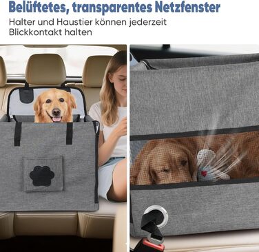 Автокрісло для собак 44x40x40 см – міцне автокрісло з ременем безпеки та сіткою – складний собачий кошик для заднього сидіння авто для маленьких та середніх собак, водонепроникне та зручне