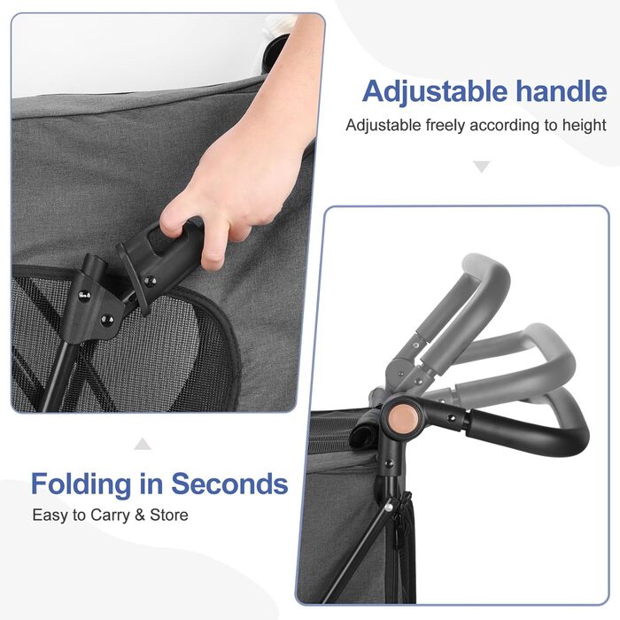 Візок для собак великих порід, подвійна ємність, візок-кі коляска для собак та дітей, складаний, 4 колеса (P04CX-Dunkelgrau)