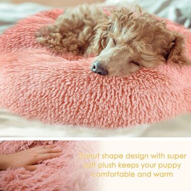 Преміум ортопедичне ліжко для великих та екстра-великих собак, круглі лежанки-софи з плюшу, водонепроникна підкладка, миється (XL: діаметр 90 см, рожеве)