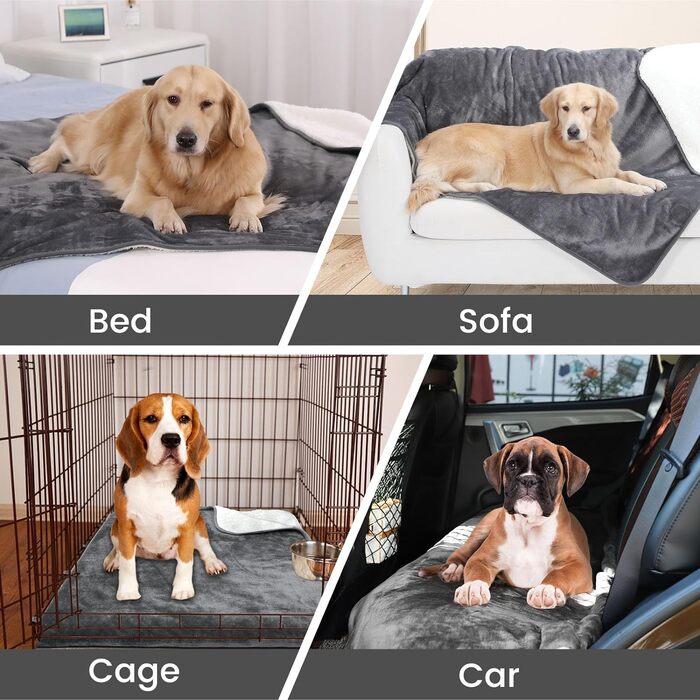 PETTOM водонепроникна флісова ковдра для собак і котів 75x100 см, м'який плед для домашніх тварин, захист дивану, авто, ліжка, машинне прання, сірий