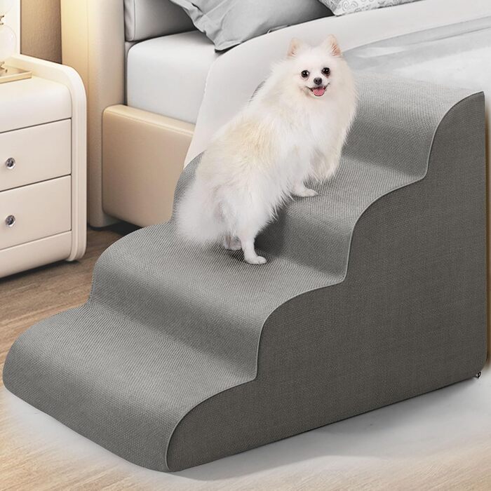 Сходинки для собак Gimars: широкі, міцні, з антиковзким покриттям, для малих та середніх собак, 4 сходинки, сірий колір, знімний чохол