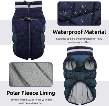 Зимовий одяг для собак CITETOILE: теплий водонепроникний жилет з флісовою підкладкою та світловідбиваючими елементами (М, темно-синій)