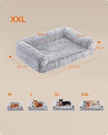 Лежак для собак FluffyHug XXL, ортопедичний диван для великих порід, знімний та мийний чохол, піна з бульбашками, 122x85x24 см, сірий омбре