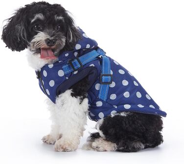 Зимовий теплий пуховик для собак з протекторними отворами, вітронепроникна куртка для холодної погоди, бавовна, костюм для цуценят, маленьких та середніх собак, розмір XL (2XL: Обхват грудей:55см/21.6 дюймів, Стиль 2: Синій горошок)