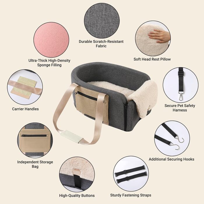 Автокрісло для собак та котів, сумка-переноска, автотранспортер з ременями безпеки