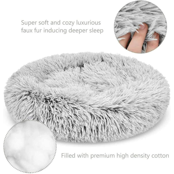 Кругле ліжко для собак та котів, велике, м'яке, сіре (70 см)