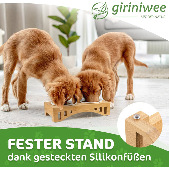 Миска для котів та тварин Giriniwee з бамбукового каркасу, 2 керамічні миски по 400 мл, піднята подвійна миска для кошенят, собак