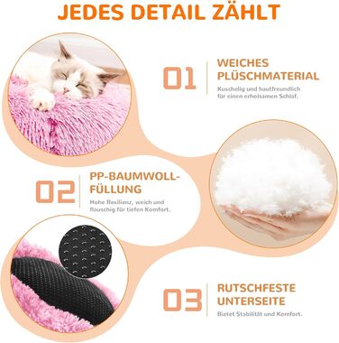 ALLSOPETS заспокійливе ліжко для собак і котів, плюшевий круглий лежак 70 см, нековзке дно, для малих і середніх порід, рожевий, пране